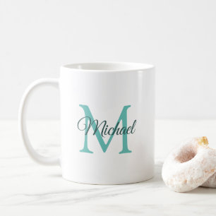 Mug Monogramme initial Modèle clair Turquoise blanc te