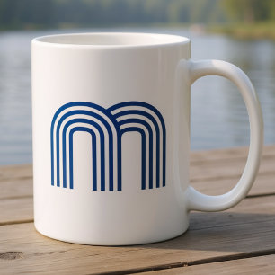Mug Monogramme Initial Monogrammé Bleu Moderne Simple 