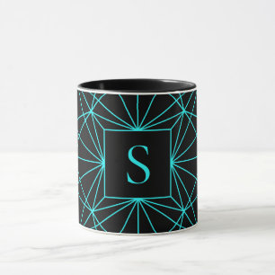 Mug Monogramme Initial Motif Géométrique Turquoise