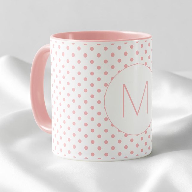 Mug Monogramme Initial Motif Moderne à Points Roses (Modern Pink Polka Dot Pattern Initial Monogram Mug)