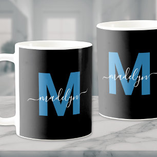Mug Monogramme Initial Nom Bleu