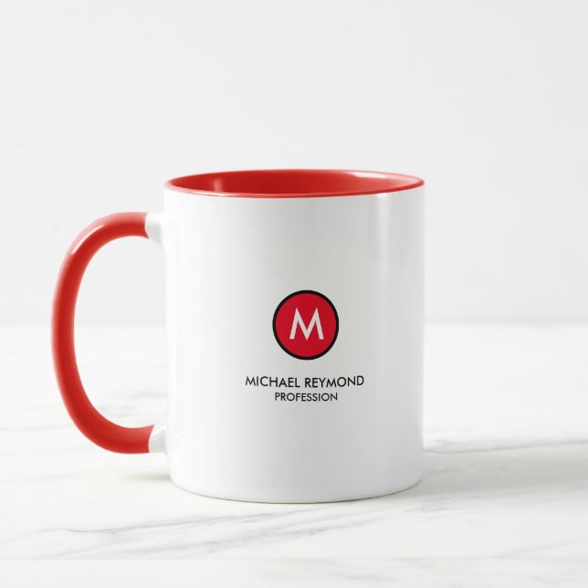 Mug Monogramme (initial + nom + profession) rouge (Gauche)