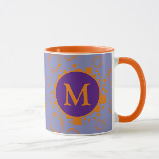 Mug Monogramme initial orange violet Carrés cercles Mu