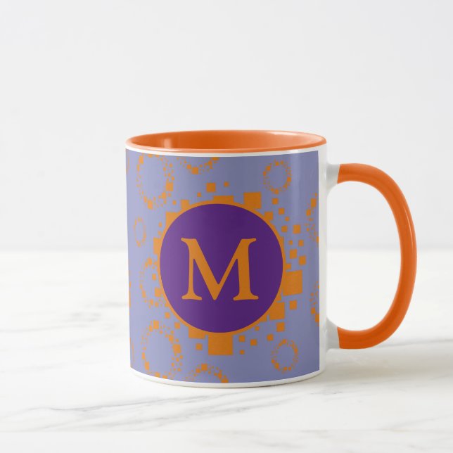 Mug Monogramme initial orange violet Carrés cercles Mu (Droite)
