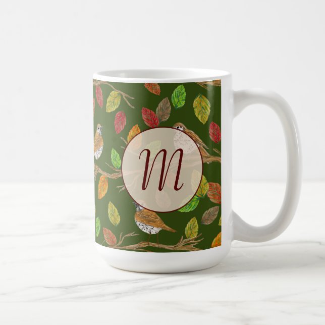 Mug Monogramme initial personnalisé avec oiseaux et fe (Droite)
