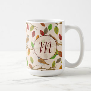 Mug Monogramme initial personnalisé avec oiseaux et fe