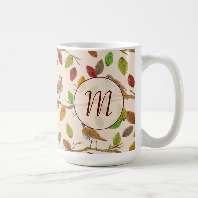 Mug Monogramme initial personnalisé avec oiseaux et fe (Droite)