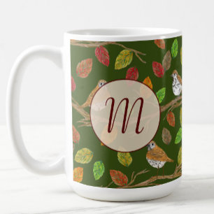 Mug Monogramme initial personnalisé avec oiseaux et fe