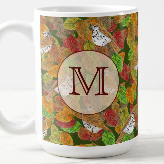 Mug Monogramme initial personnalisé avec oiseaux et fe (Créateur téléchargé)