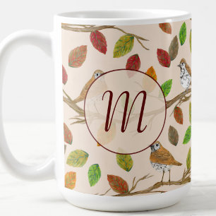 Mug Monogramme initial personnalisé avec oiseaux et fe