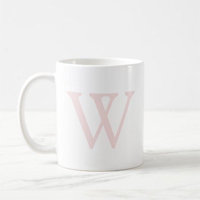 Mug Monogramme Initial Rose Pâle Élégant Blanc (Gauche)