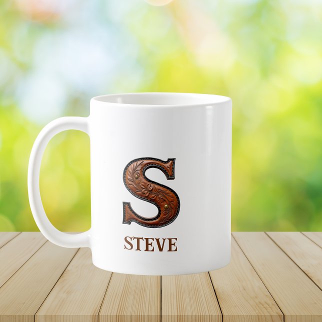 Mug Monogramme initial S en cuir occidental travaillé (Créateur téléchargé)