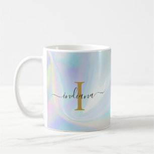 Mug Monogramme Initial Script Holographique Moderne Ma