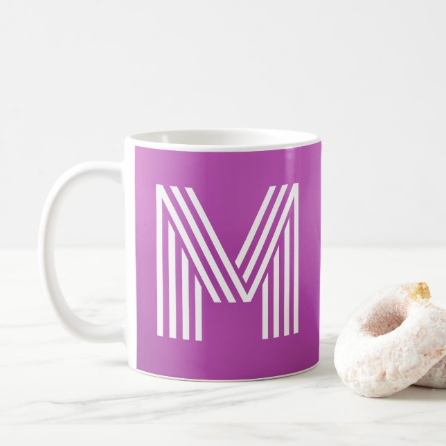 Mug Monogramme initial Violet gras violet et blanc (Avec donut)