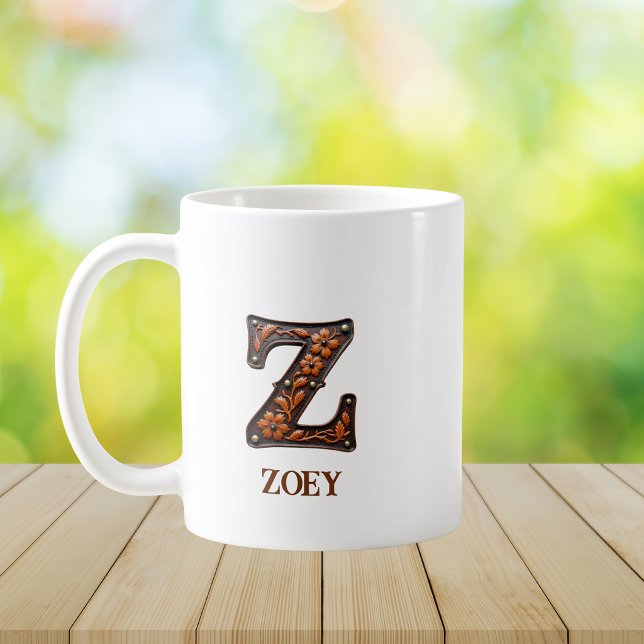 Mug Monogramme Initial Z en Cuir Occidental Travaillé (Créateur téléchargé)