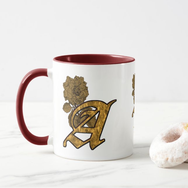 Mug Monogramme Initiale A Élégant Péonie Personnalisé  (Avec donut)