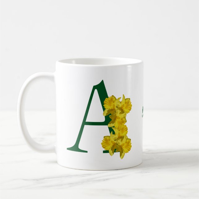 Mug Monogramme initiale A personnalisé narcisse (Gauche)