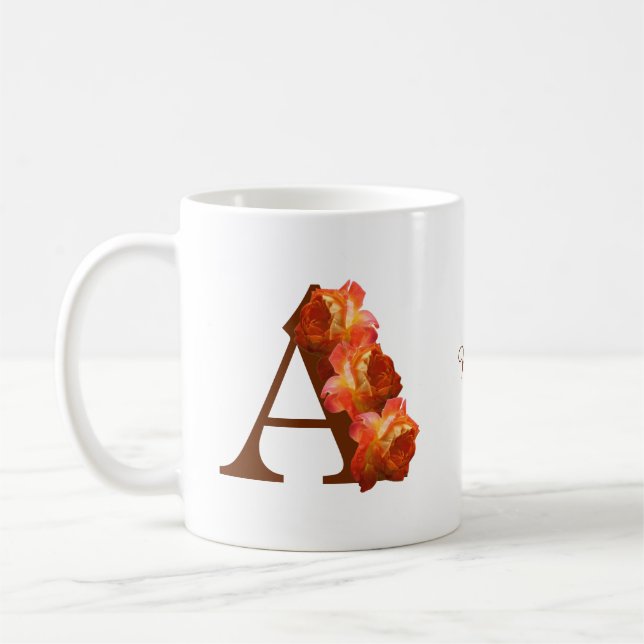 Mug Monogramme Initiale A Personnalisé Rose Orange (Gauche)