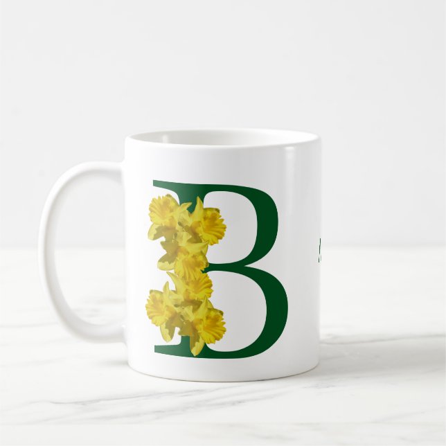 Mug Monogramme initiale B jonquille personnalisé (Gauche)