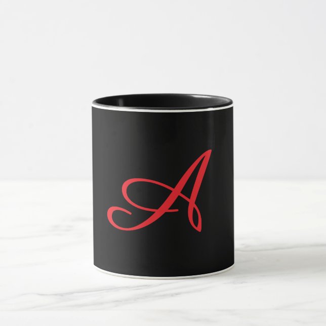 Mug Monogramme Initiale Cursive A Noir  (Centre)