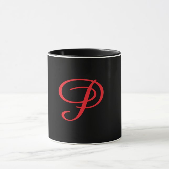 Mug Monogramme Initiale Cursive P Noir  (Centre)