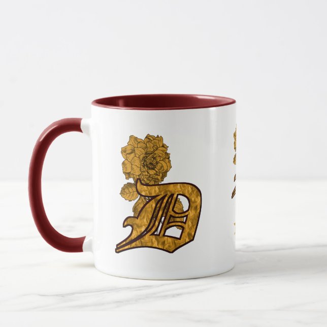 Mug Monogramme Initiale D Élégant Pivoine Dorée Person (Gauche)