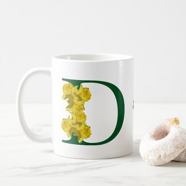 Mug Monogramme initiale D narcisse personnalisé (Avec donut)