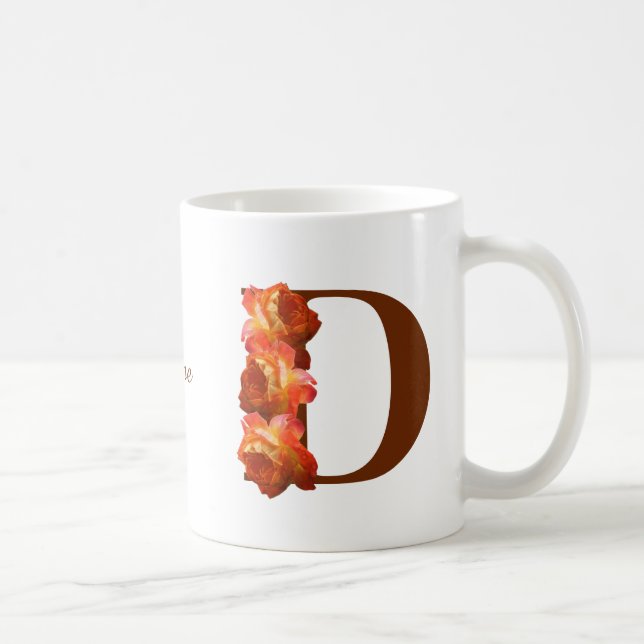 Mug Monogramme Initiale D Rose Orange Personnalisé (Droite)