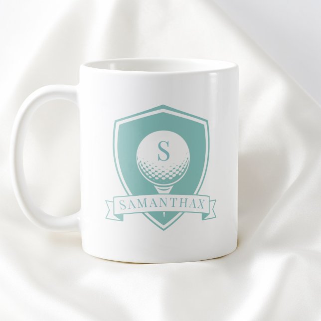 Mug Monogramme Initiale de Nom Moderne Bleu Vert Fémin (Girly Blue Green Modern Name Initial Monogram Coffee Mug)