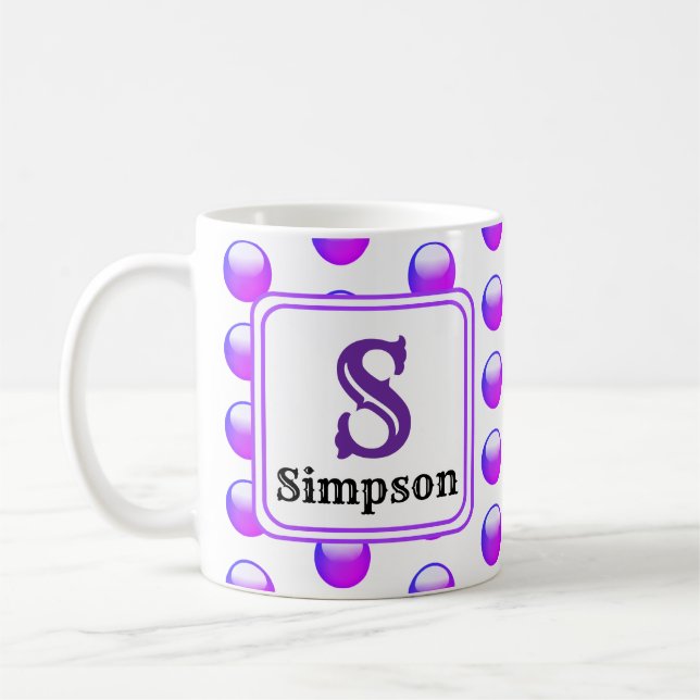 Mug Monogramme Initiale et Nom à Points Polka Violet (Gauche)