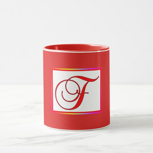Mug Monogramme Initiale F Rouge à l'intérieur Rouge à  (Centre)