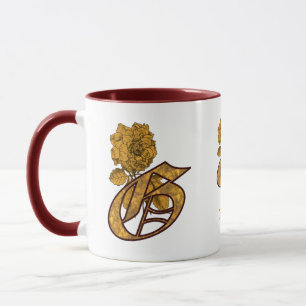 Mug Monogramme Initiale G Élégant Péonie Dorée Personn