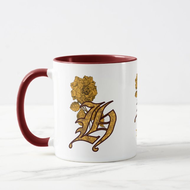 Mug Monogramme Initiale H Élégant Péonie Personnalisé  (Gauche)