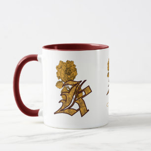 Mug Monogramme Initiale K Élégant Péonie Dorée Personn