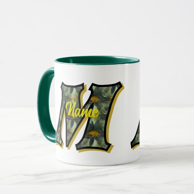 Mug Monogramme Initiale M Fleurs de Marguerites Art Pe (Devant gauche)