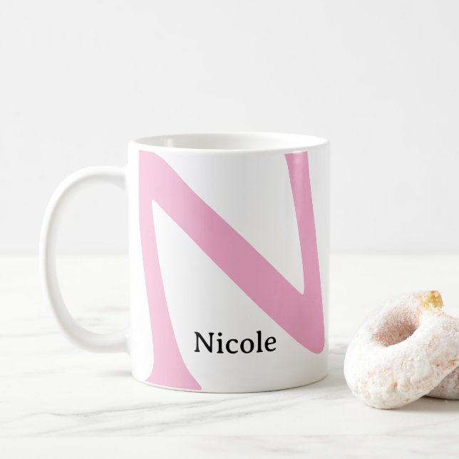 Mug Monogramme Initiale & Nom Démesuré Moderne (Avec donut)