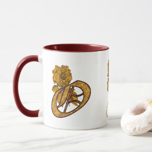 Mug Monogramme Initiale O Or Peony Personnalisé
