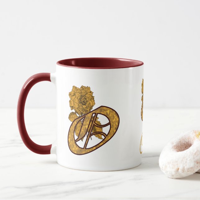 Mug Monogramme Initiale O Or Peony Personnalisé (Avec donut)
