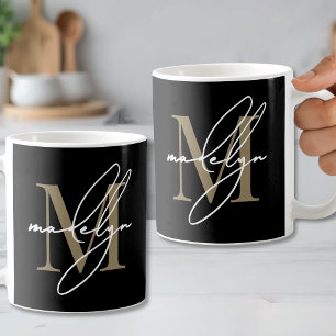 Mug Monogramme Initiale Or Noir