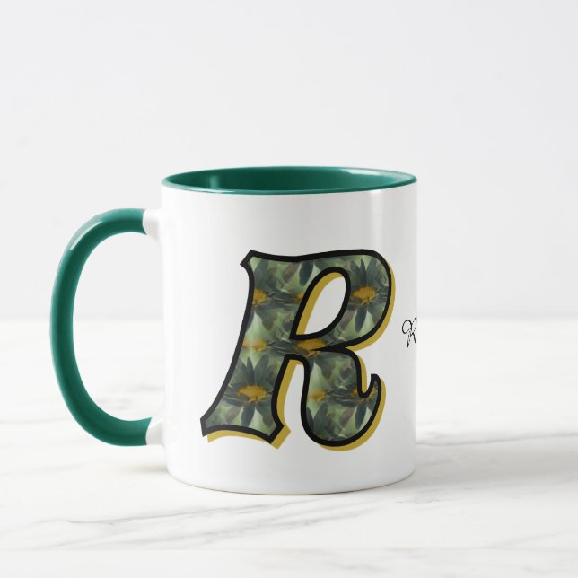 Mug Monogramme Initiale R Art Floral Daisy Personnalis (Gauche)