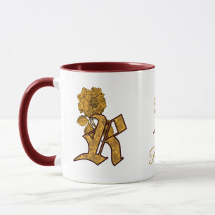 Mug Monogramme Initiale R Élégant Péonie Dorée Personn