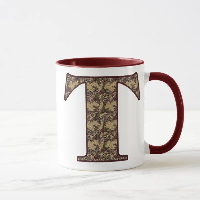 Mug Monogramme Initiale T Élégant Floral Vintage (Droite)