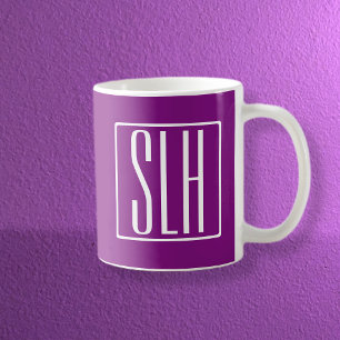 Mug Monogramme Initiales 3 Moderne Gras Blanc & Viol