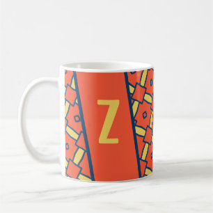 Mug Monogramme jaune Motif géométrique orange