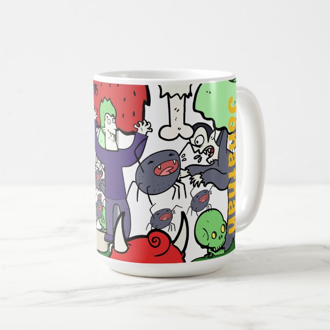 Mug Monogramme joli dessin animé coloré d'anniversaire (Devant droit)