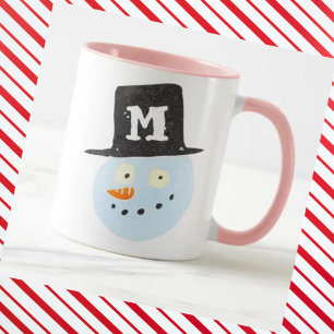 Mug Monogramme jolie aquarelle bonhomme de neige visag