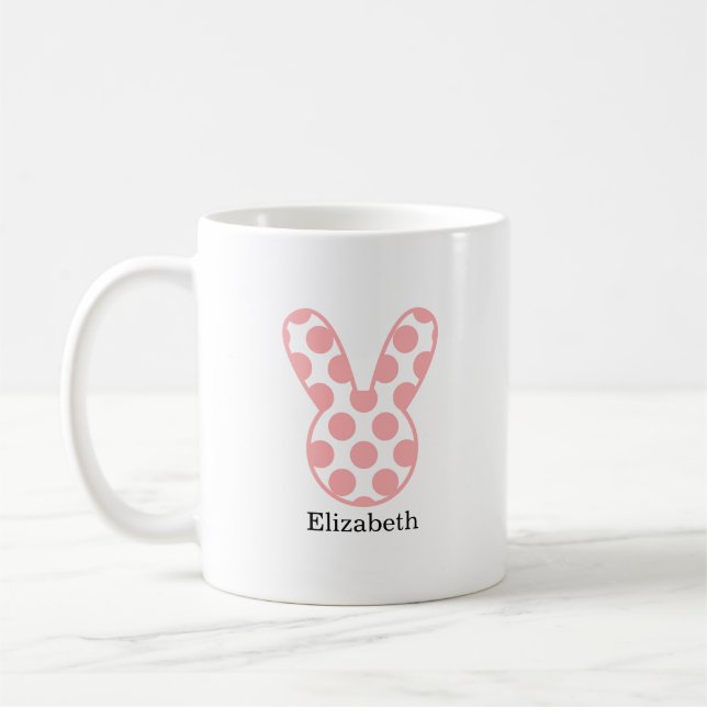 Mug Monogramme Lapin de Pâques avec points roses (Gauche)
