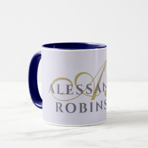 Mug Monogramme lavande or noir minimaliste élégant