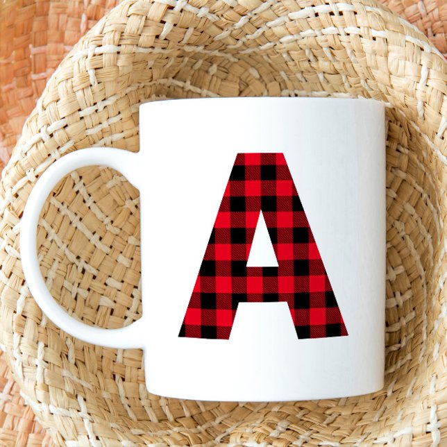 Mug Monogramme lettre A gras en carreaux de bœuf rouge (Red Buffalo Plaid Monogram A Coffee Cup)