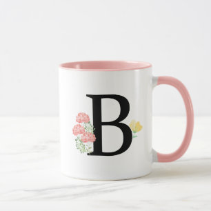 Mug Monogramme lettre B fleurs aquarelle chic